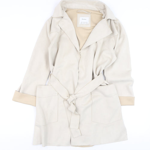 Bershka Women Beige Trench Coat Belted Mid-Length Size 12