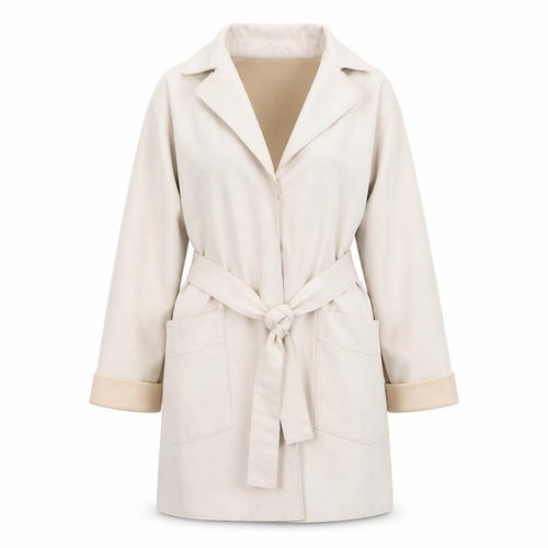 Bershka Women Beige Trench Coat Belted Mid-Length Size 12
