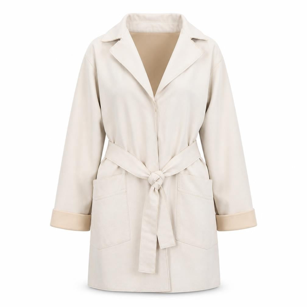 Bershka Women Beige Trench Coat Belted Mid-Length Size 12