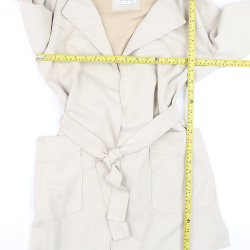 Bershka Women Beige Trench Coat Belted Mid-Length Size 12