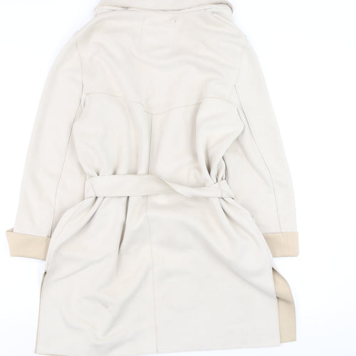 Bershka Women Beige Trench Coat Belted Mid-Length Size 12