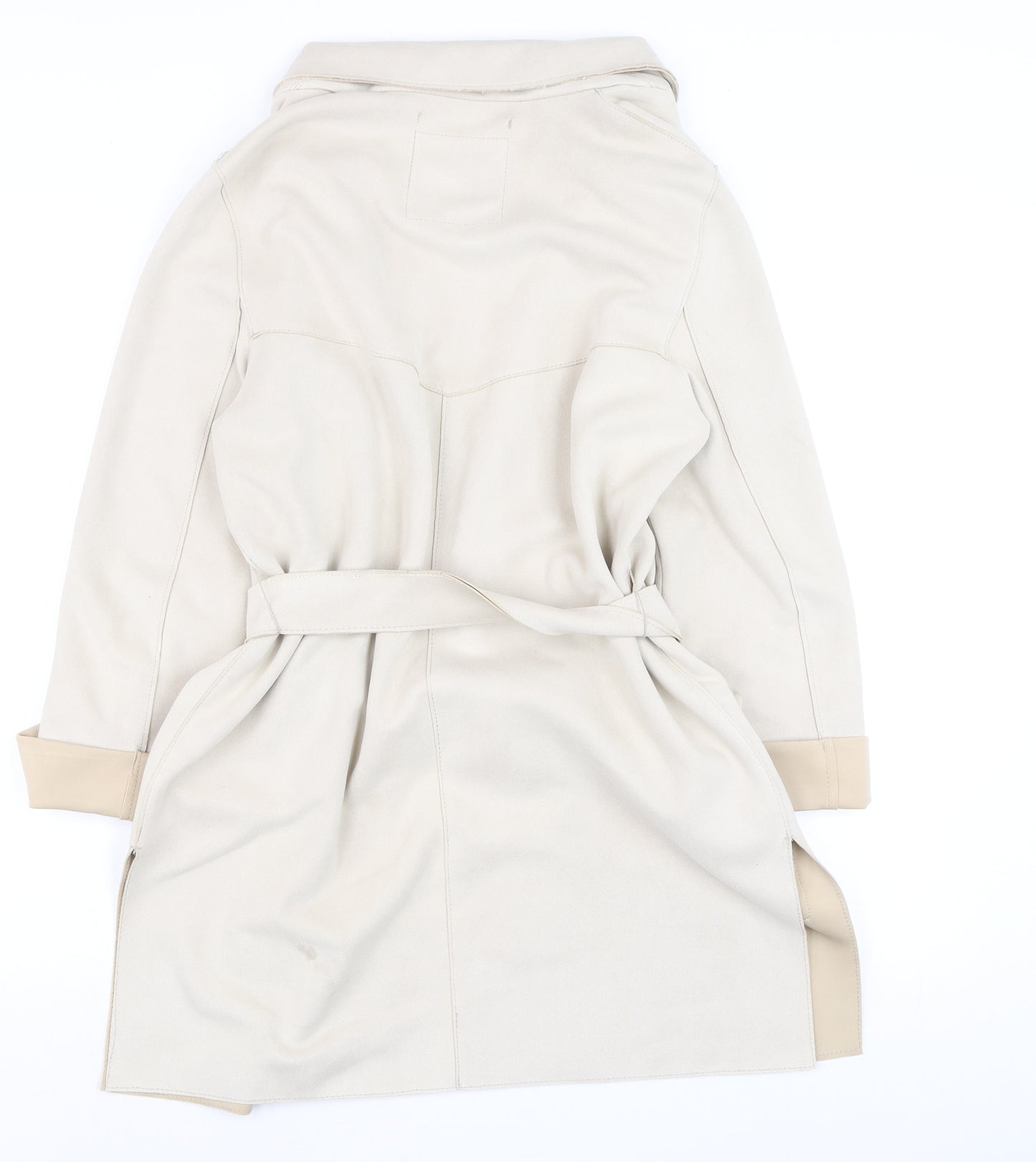 Bershka Women Beige Trench Coat Belted Mid-Length Size 12