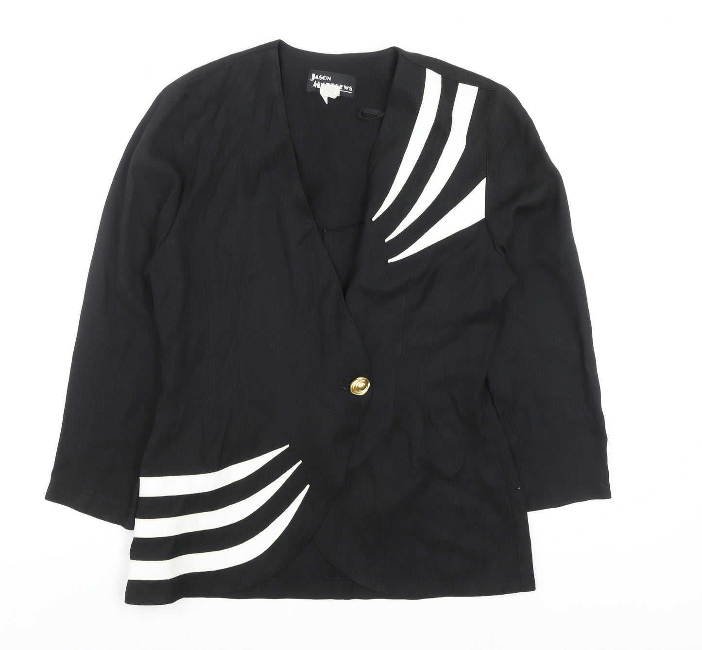 Jason Matthews Women's Black 80s Colourblock Blouse M V-Neck Rayon