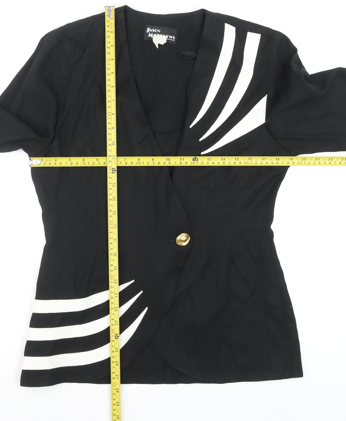 Jason Matthews Women's Black 80s Colourblock Blouse M V-Neck Rayon