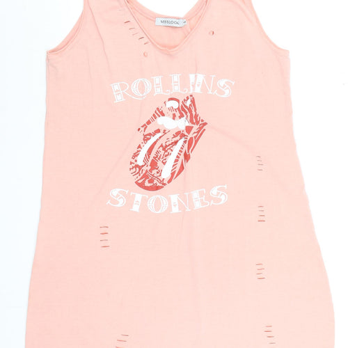 MISSLOOK Womens Pink V-Neck Distressed Tank Top Size S