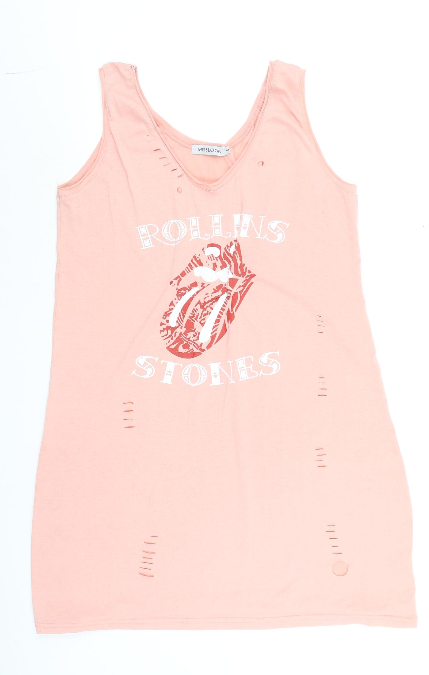 MISSLOOK Womens Pink V-Neck Distressed Tank Top Size S