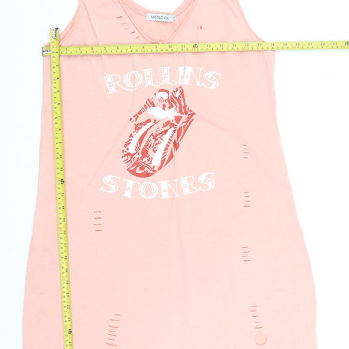 MISSLOOK Womens Pink V-Neck Distressed Tank Top Size S