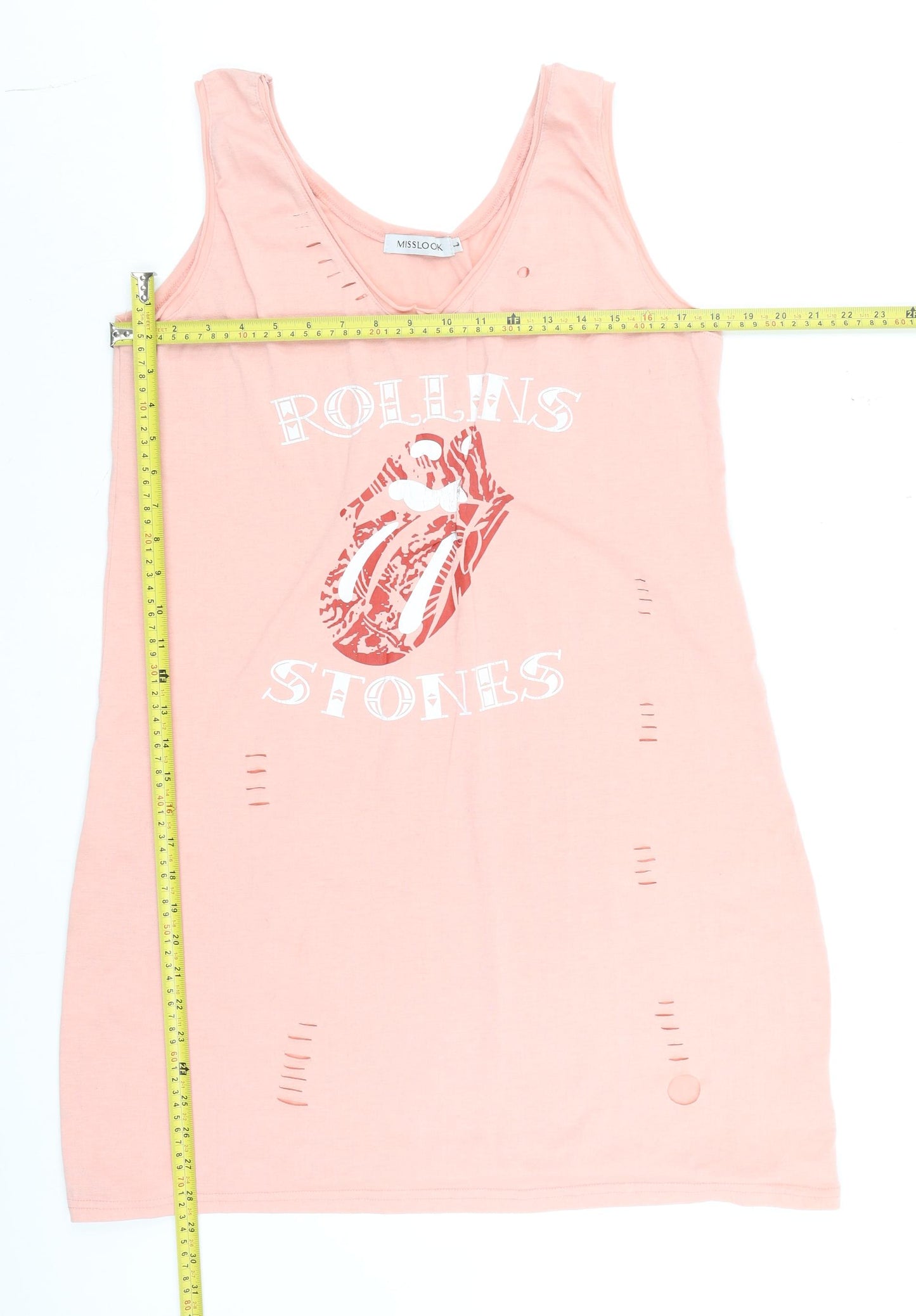MISSLOOK Womens Pink V-Neck Distressed Tank Top Size S