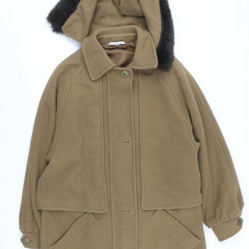Dannimac Men's Brown Wool Overcoat M Hooded Mid-Length Winter Coat