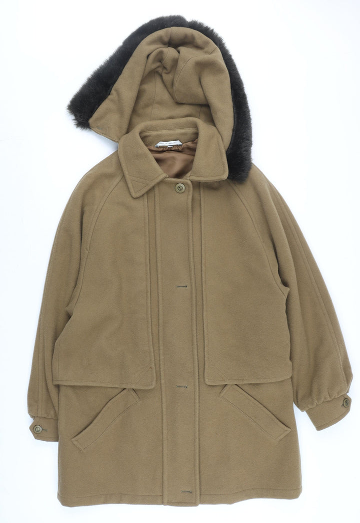 Dannimac Men's Brown Wool Overcoat M Hooded Mid-Length Winter Coat