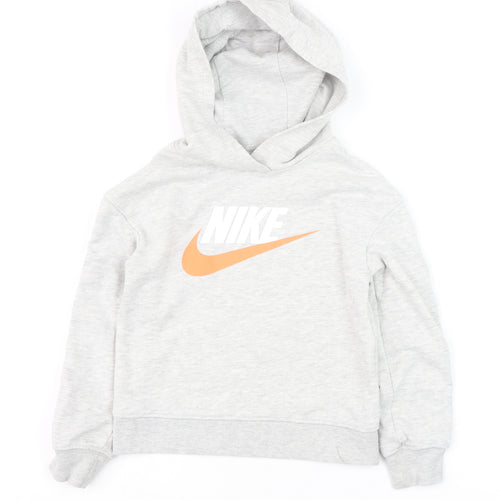 Nike Boys Grey Pullover Hoodie 5-6 Years Cotton Blend Athletic Sweatshirt