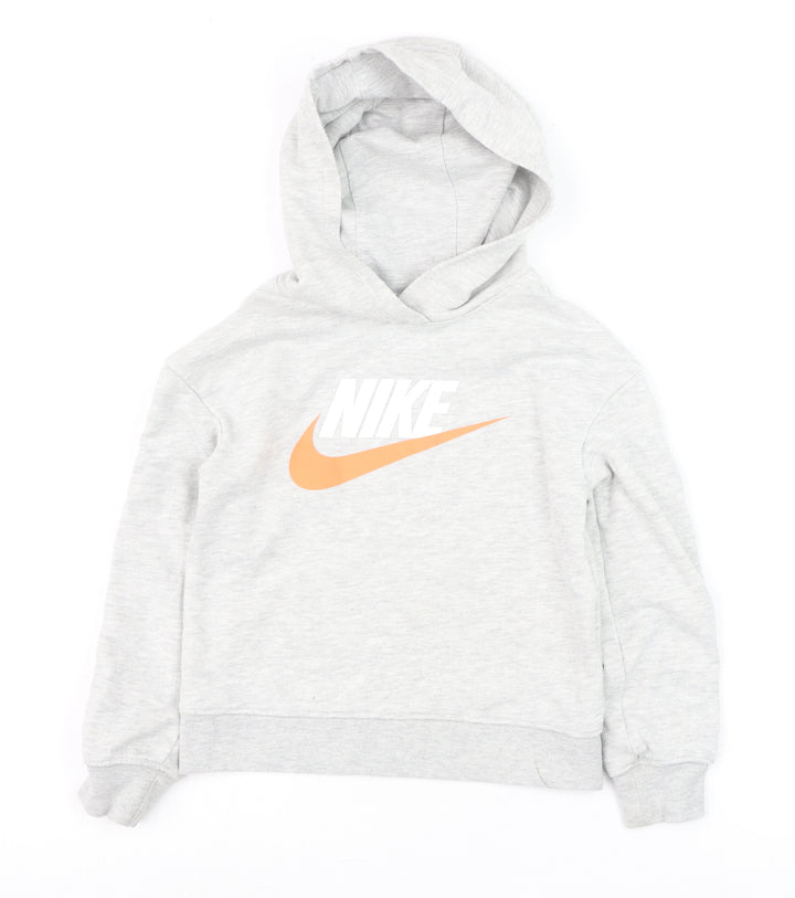 Nike Boys Grey Pullover Hoodie 5-6 Years Cotton Blend Athletic Sweatshirt