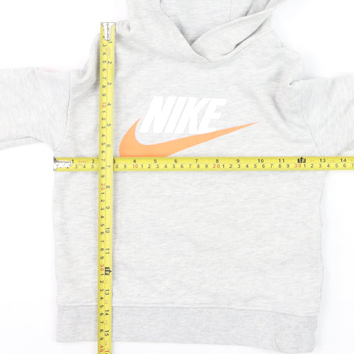 Nike Boys Grey Pullover Hoodie 5-6 Years Cotton Blend Athletic Sweatshirt