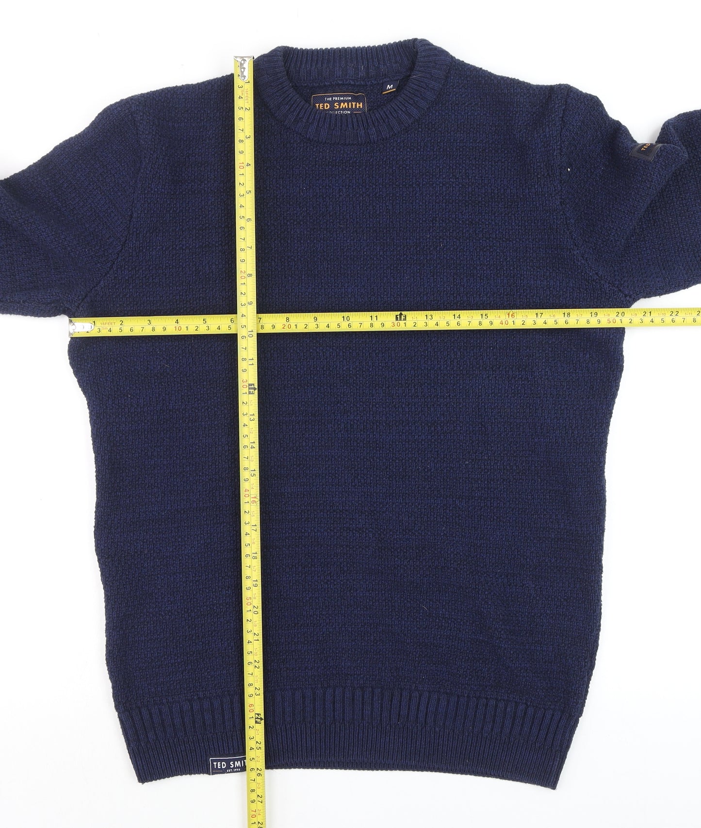 Ted Smith Men's Blue Cotton Acrylic Crew Neck Jumper Size M