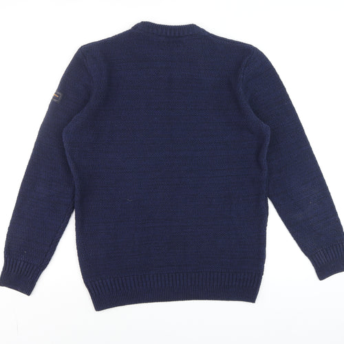 Ted Smith Men's Blue Cotton Acrylic Crew Neck Jumper Size M