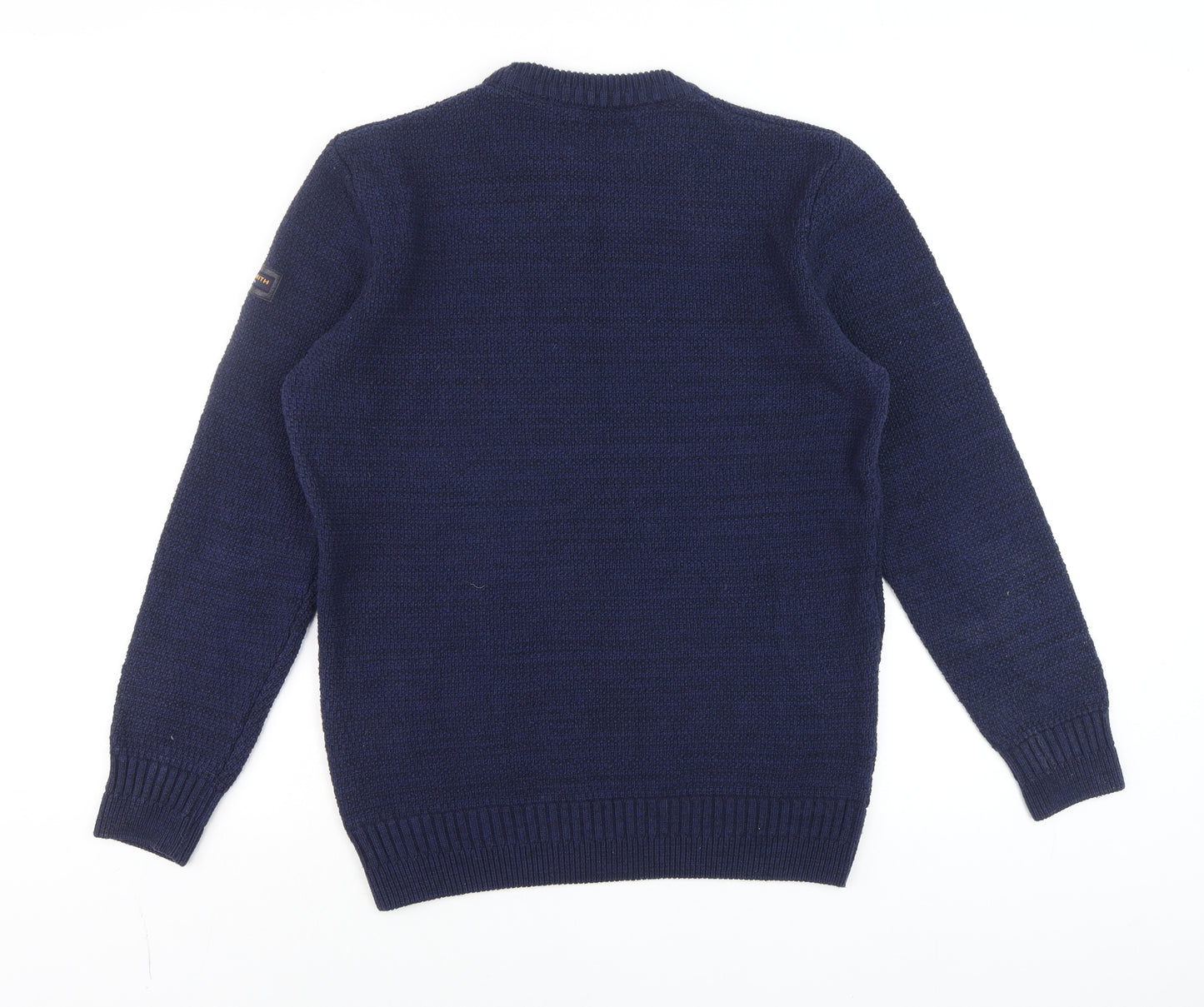 Ted Smith Men's Blue Cotton Acrylic Crew Neck Jumper Size M