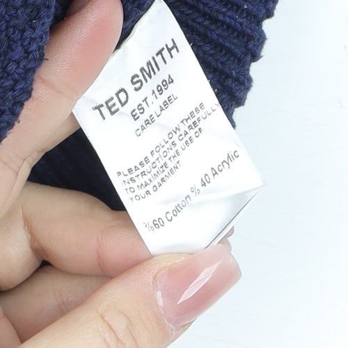 Ted Smith Men's Blue Cotton Acrylic Crew Neck Jumper Size M