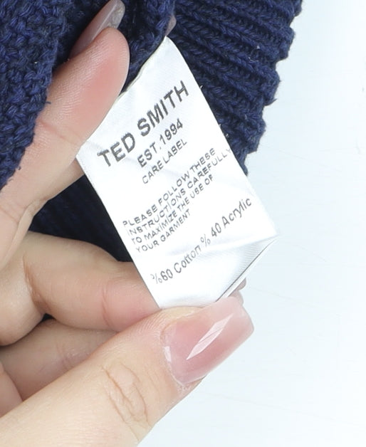 Ted Smith Men's Blue Cotton Acrylic Crew Neck Jumper Size M