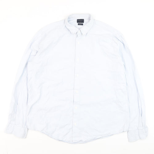 Marfinno Men's Light Blue Cotton Button-Up Long Sleeve Shirt L Relaxed Fit