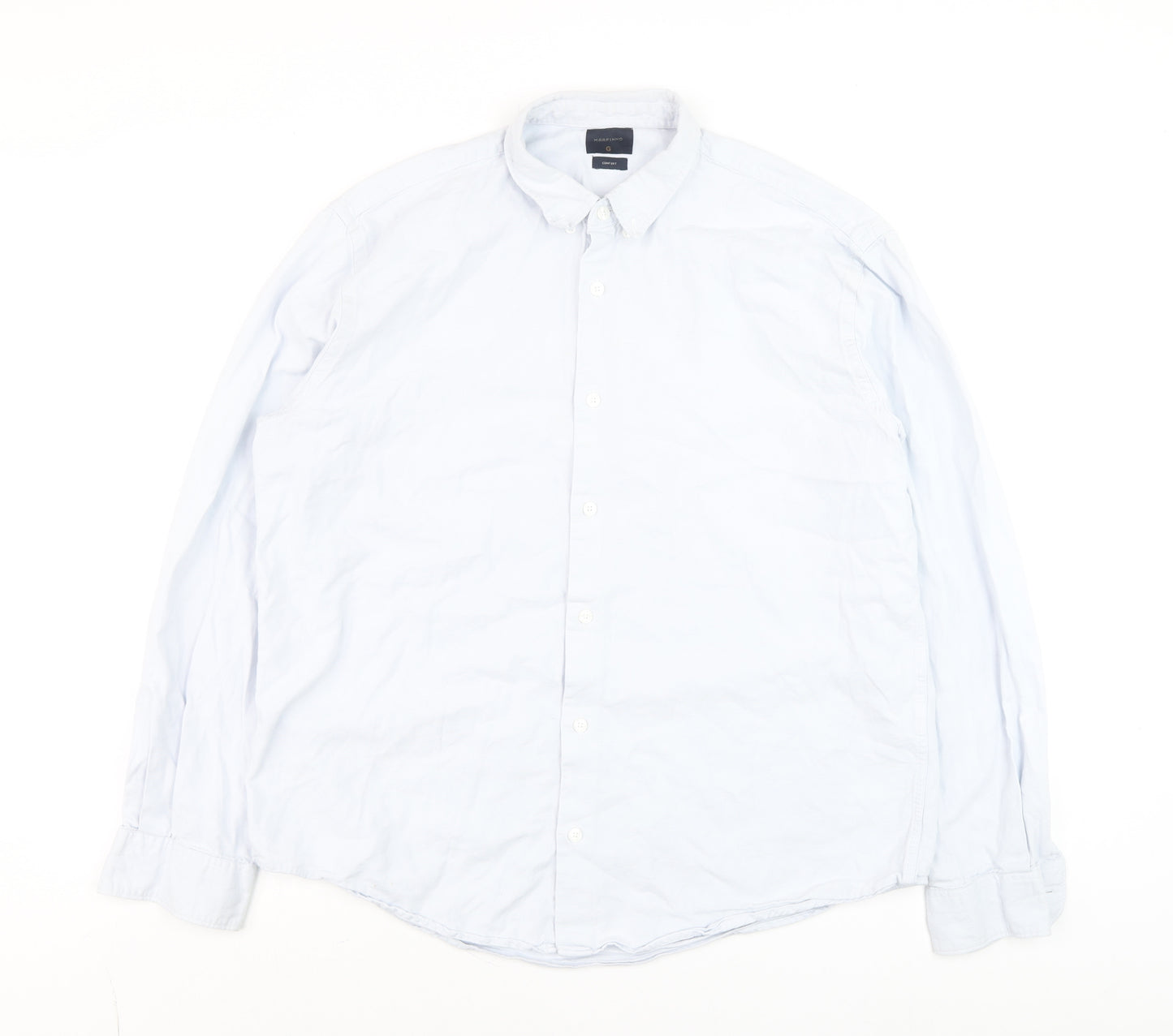 Marfinno Men's Light Blue Cotton Button-Up Long Sleeve Shirt L Relaxed Fit