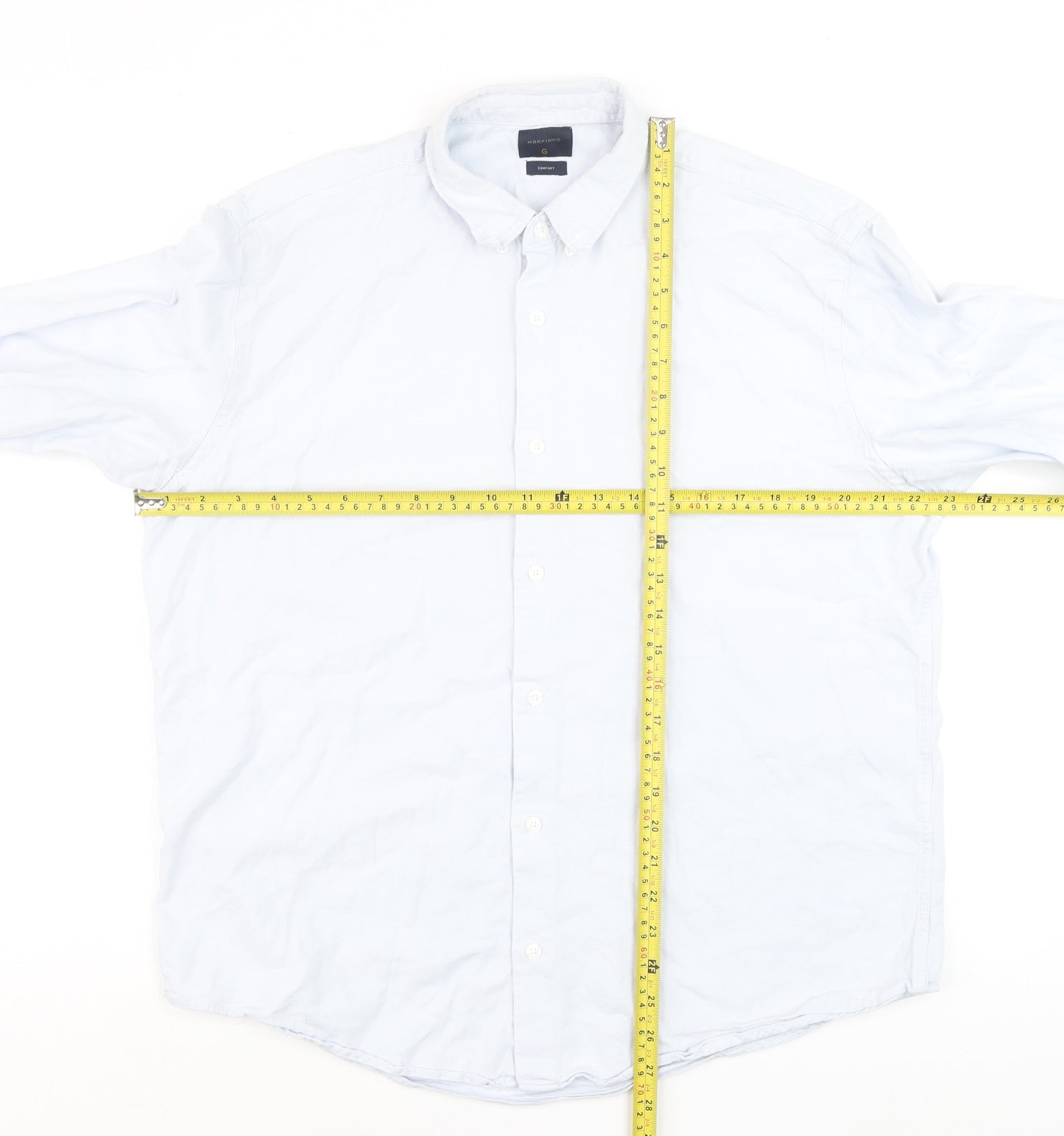 Marfinno Men's Light Blue Cotton Button-Up Long Sleeve Shirt L Relaxed Fit
