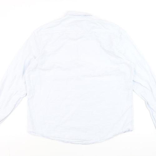 Marfinno Men's Light Blue Cotton Button-Up Long Sleeve Shirt L Relaxed Fit