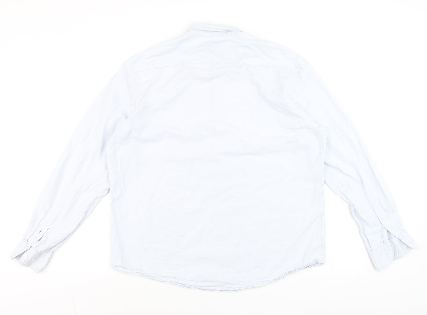 Marfinno Men's Light Blue Cotton Button-Up Long Sleeve Shirt L Relaxed Fit
