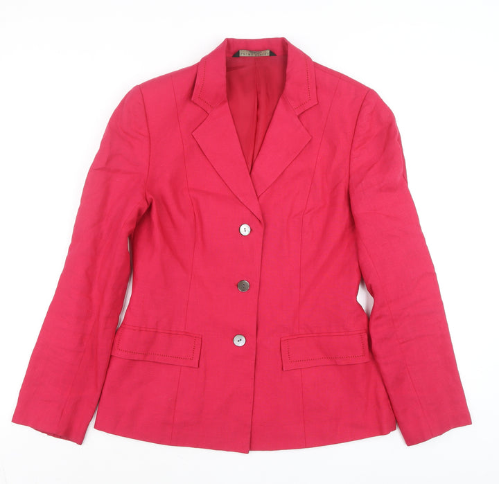 Laura Ashley Women's Pink Linen Blazer Size 10 Tailored Jacket