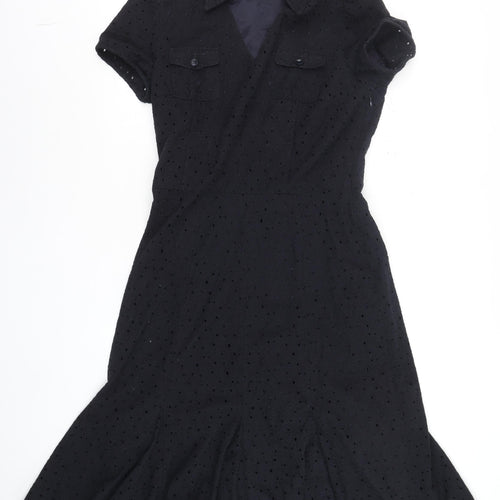 Basler Women Black Cotton Collared Shirt Dress Size 12