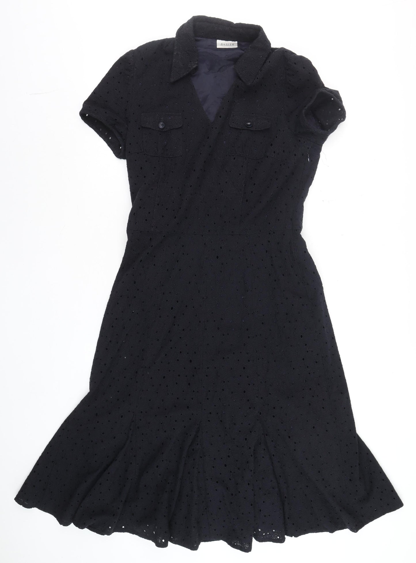 Basler Women Black Cotton Collared Shirt Dress Size 12