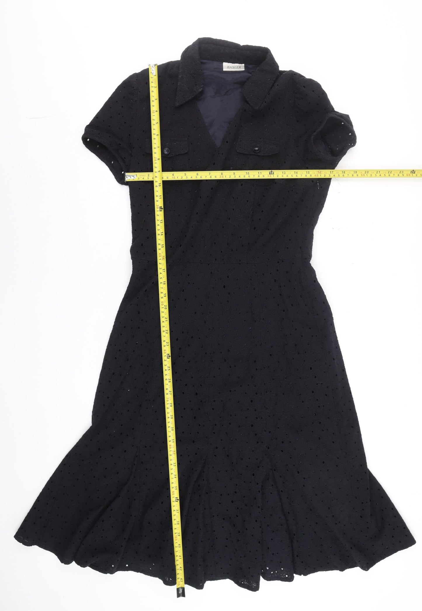 Basler Women Black Cotton Collared Shirt Dress Size 12
