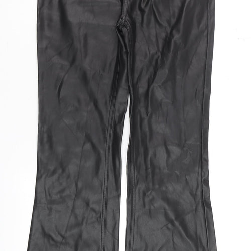Bershka Women's Black Faux Leather Flared Trousers Size 12