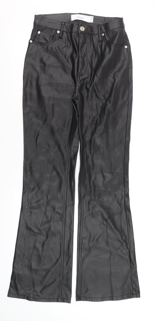 Bershka Women's Black Faux Leather Flared Trousers Size 12