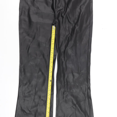 Bershka Women's Black Faux Leather Flared Trousers Size 12