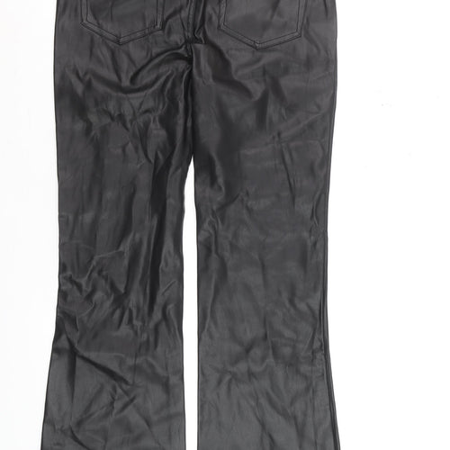 Bershka Women's Black Faux Leather Flared Trousers Size 12