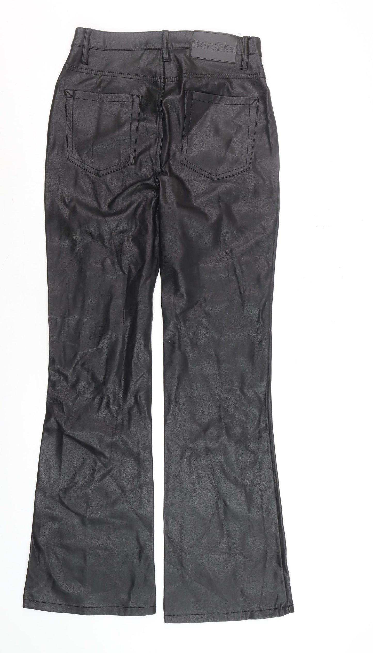 Bershka Women's Black Faux Leather Flared Trousers Size 12