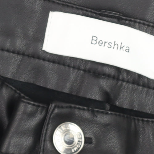 Bershka Women's Black Faux Leather Flared Trousers Size 12