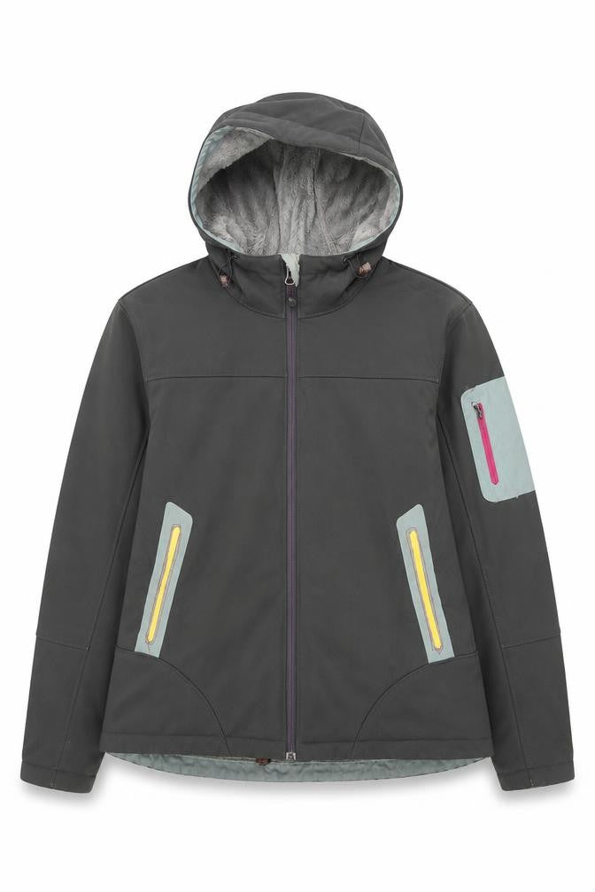 Front view of Eddie Bauer Men’s Black L Softshell Hooded Outdoor Jacket