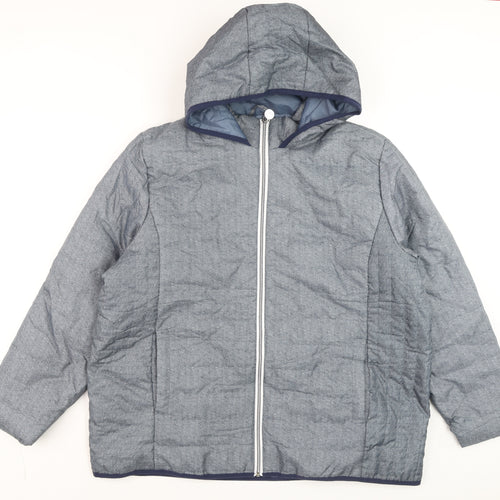 Nathalie Andersen Men’s Grey Hooded Puffer Jacket XL Polyester Lined Winter Coat