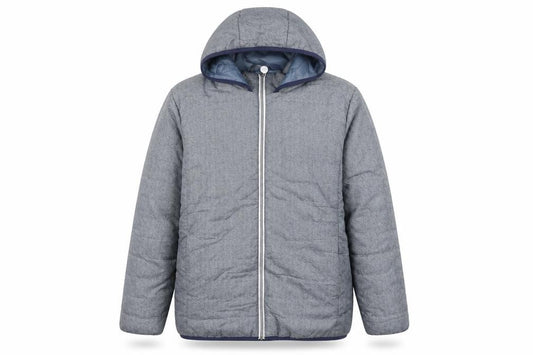 Front view of Nathalie Andersen Men’s Grey Hooded Puffer Jacket XL Polyester Lined Winter Coat