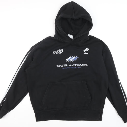 Bershka Men's Black XL Pullover Hoodie Graphic Print Sportswear