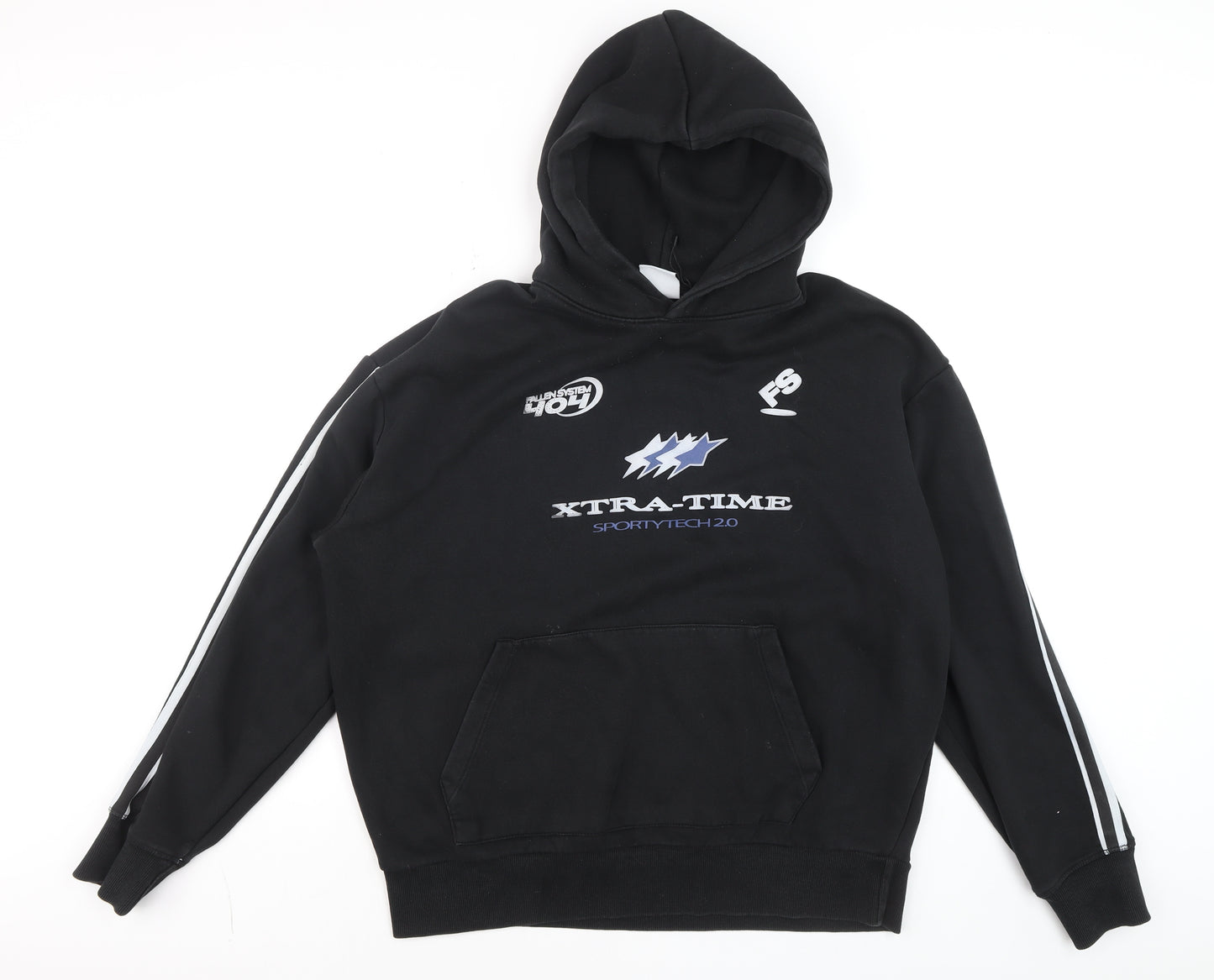Bershka Men's Black XL Pullover Hoodie Graphic Print Sportswear