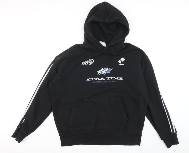 Bershka Men's Black XL Pullover Hoodie Graphic Print Sportswear
