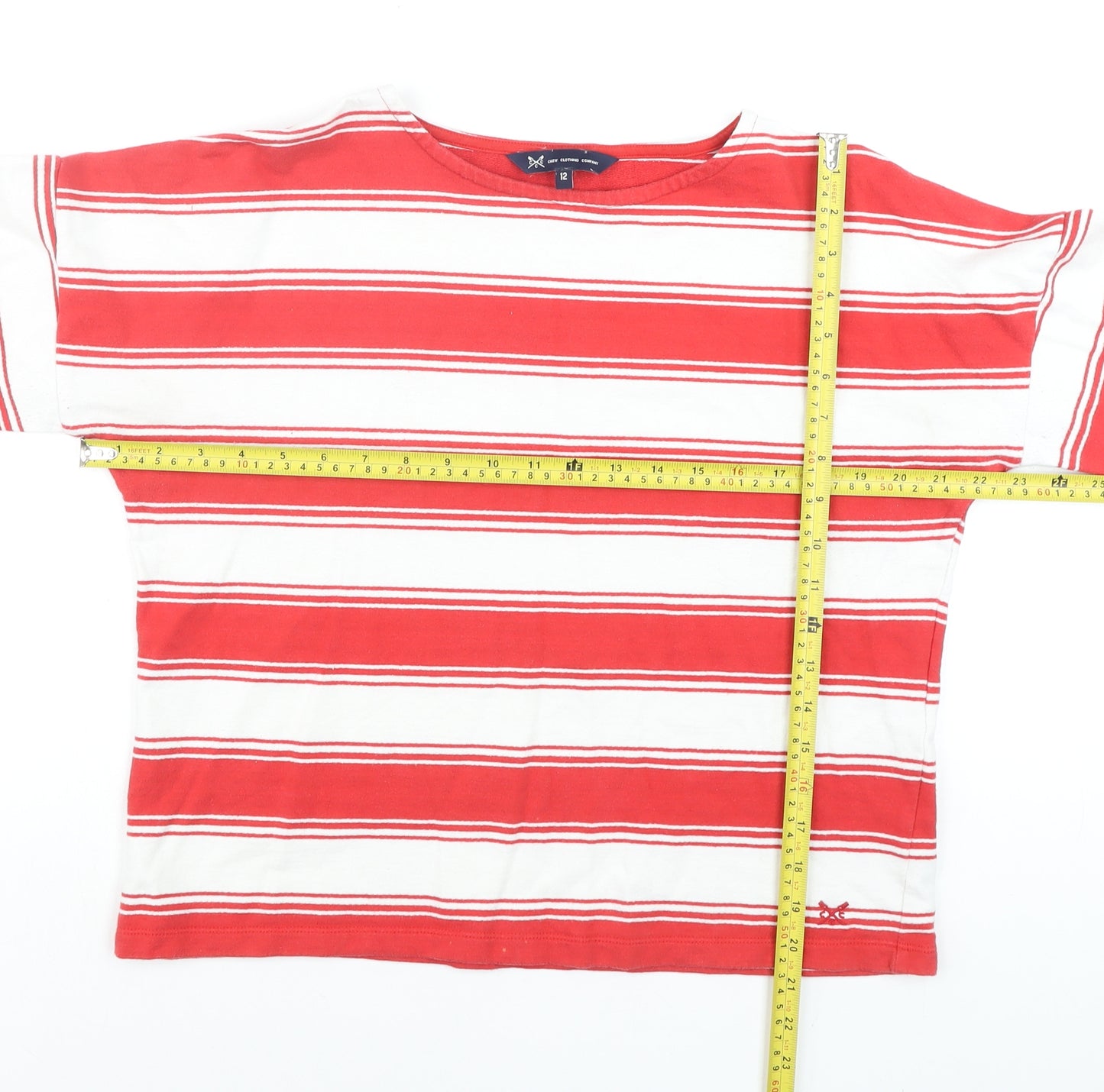 Crew Clothing Company Women’s Red White Striped Long Sleeve Cotton Top Size 12