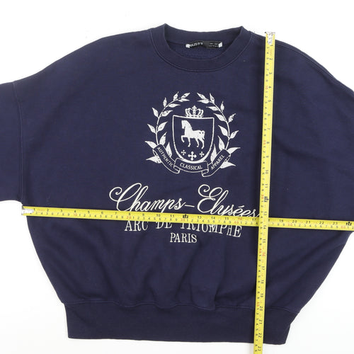 Bershka Men's Navy Blue Champs-Élysées Sweatshirt Size S