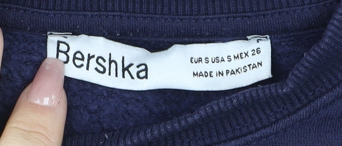 Bershka Men's Navy Blue Champs-Élysées Sweatshirt Size S