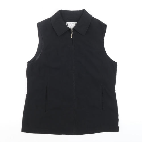 TIGI Wear Women's Black Sleeveless Collared Zip Front Top Size 10