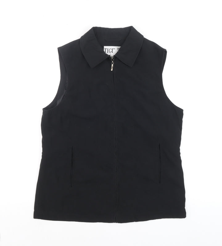 TIGI Wear Women's Black Sleeveless Collared Zip Front Top Size 10
