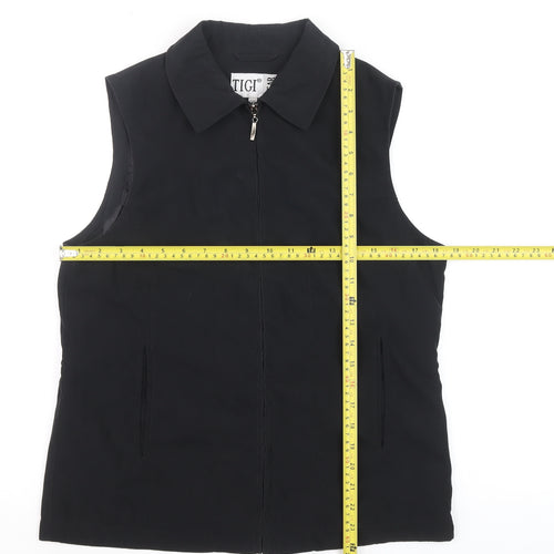 TIGI Wear Women's Black Sleeveless Collared Zip Front Top Size 10