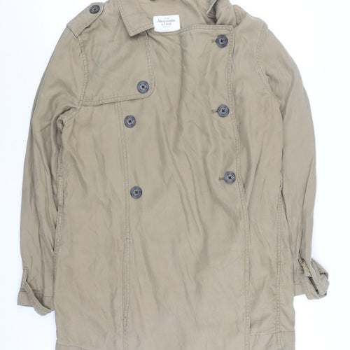 Abercrombie & Fitch Men's Beige Trench Coat M Lyocell Mid-Length